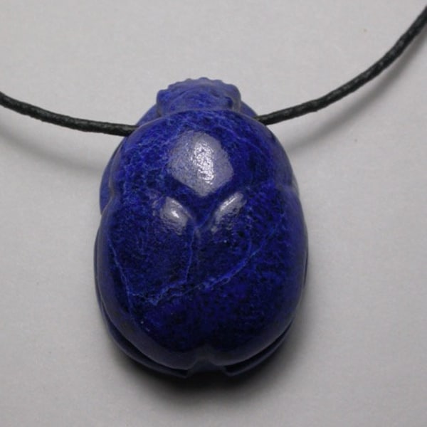 Afgan Lapis Scarab Pendant/Bead, Hand Carved, 30mm x 21mm x 14mm, 72 carats