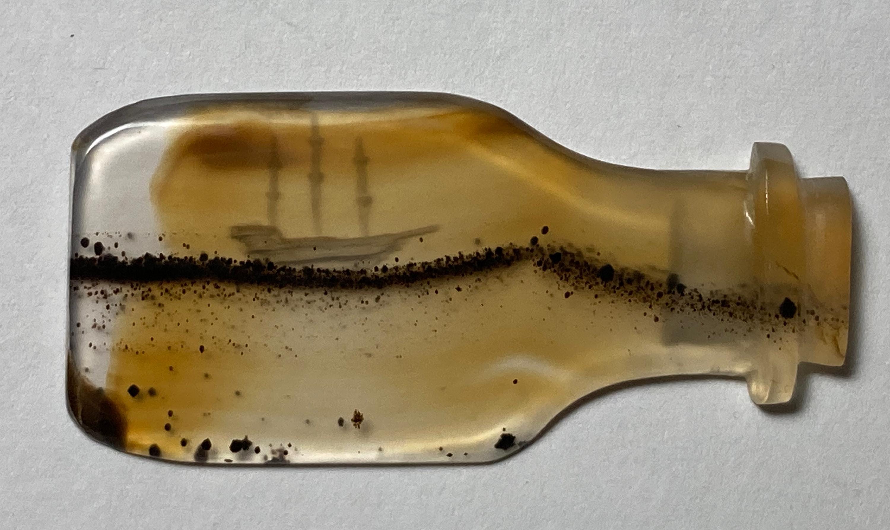 Ship in a Bottle, Hand Carved in Montana Agate, Freeform Cabochon for use in Jewelry, 50mm x 24mm x 3mm