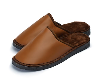 Handmade Leather Men's Slippers | Wool Interior, Cozy Indoor Shoes