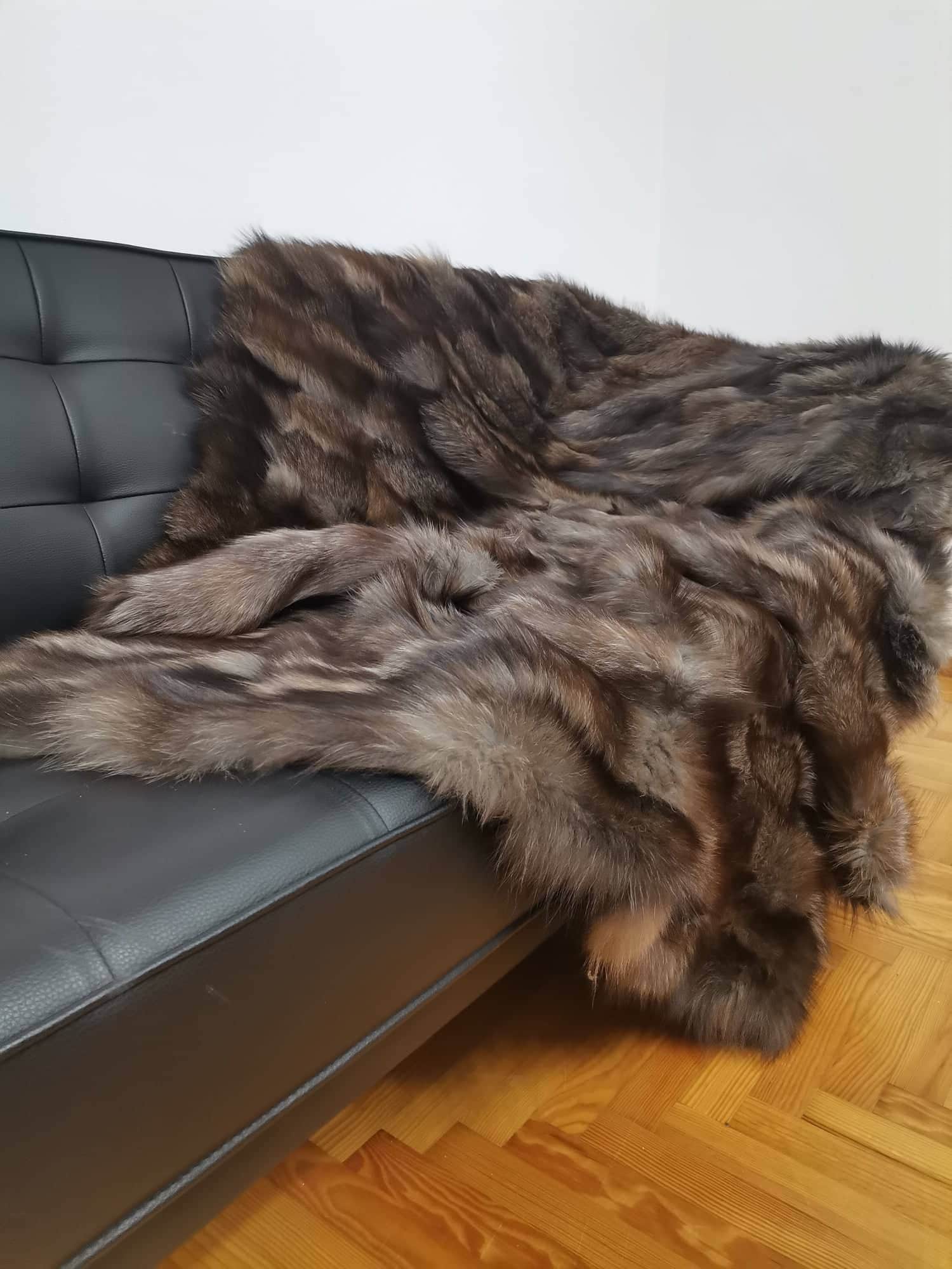 Large Throw REAL Fur Blanket Natural Silver Crystal Fox Fur Sofa Throw