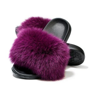 Summer Fox Fur Slides | Luxurious  Hot Pink Fox Fur Slippers | Lightweight  Stylish Footwear | Perfect For Beach Pool And Casual Outings.