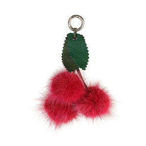 Cute Fur RED Mink Ball Pompom | Cherry Shaped Plush Fluffy Balls Figure | Eight Clasp keyring Fur Key Chain Pom Pom  | Accessories for Bags