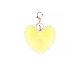 Handmade Rex Rabbit Fur Heart Keychain | Fluffy Bag Charm