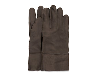 Men's Handmade Shearling Gloves | Brown Sheepskin Leather, Fur Lined