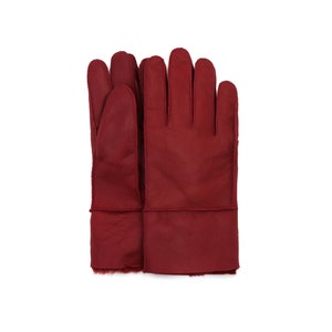 Sheepskin Shearling Fur Lined Gloves | Women Dark Red Gloves | Warm & Cozy Winter Gift for Her | 100% Fur Gloves | Fall Ladies Gift