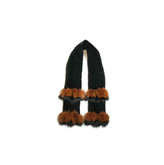 Black Fur Scarf With Pom Poms | Rex Rabbit & Fox Fur - Etsy display picture 2