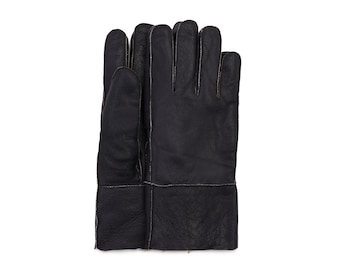 Herren Handgemachte Schaffell Shearling Schwarze Handschuhe mit Fellfutter | Echtleder & Fell WinterHandschuhe | Gentlemans Vater Warme Männer Geschenk