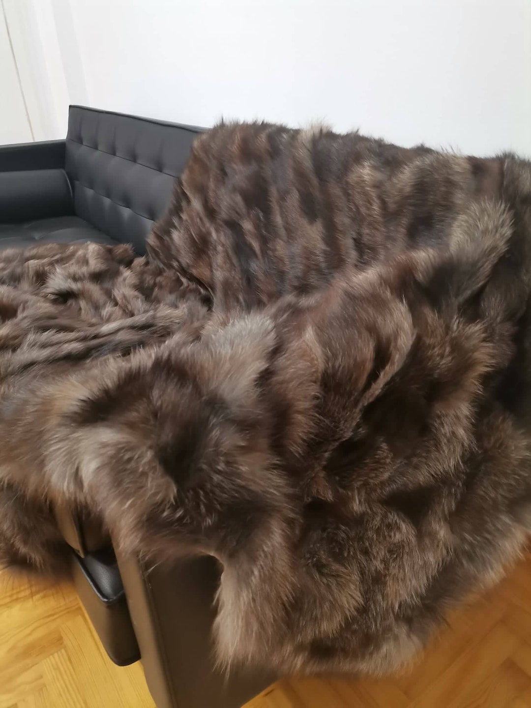 Large Throw REAL Fur Blanket Natural Silver Crystal Fox Fur Sofa Throw