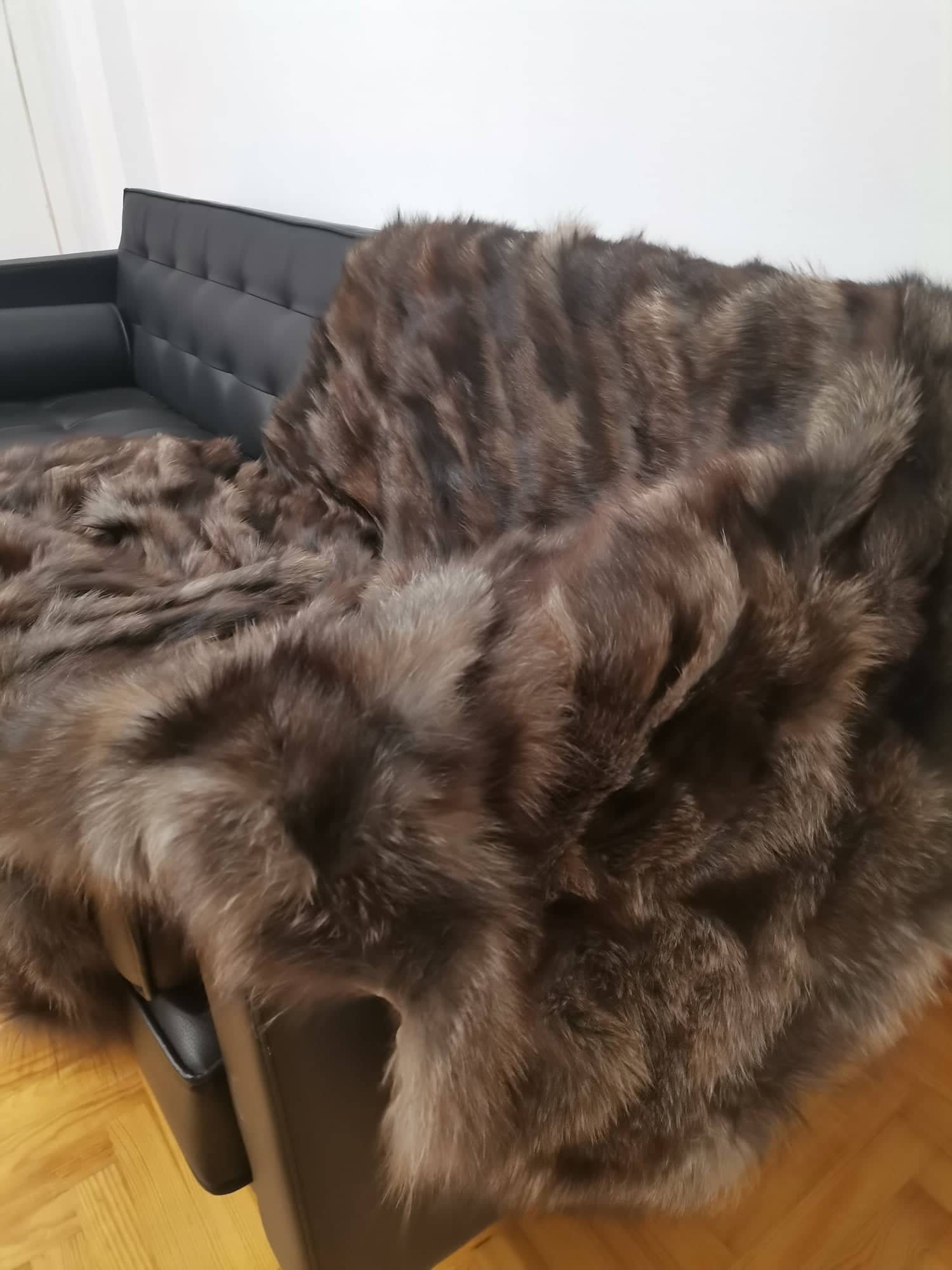 Large Throw REAL Fur Blanket Natural Silver Crystal Fox Fur Sofa Throw