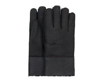Mannen handgemaakte schapenvacht scheren zwarte handschoenen met bont voering | REAL Leather &Fur Winter handschoenen | Gentlemans Vader Warme Mannen Cadeau