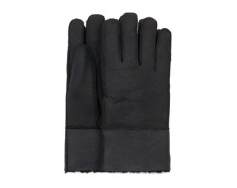 Gants noirs en shearling en peau de mouton faits à la main pour hommes avec doublure en fourrure | Gants d’hiver en cuir et fourrure REAL | Gentlemans Père Hommes chaleureux Cadeau