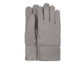Men&#39;s Handmade Sheepskin Gray Gloves With Fur Lining | REAL Leather & Fur Winter Gloves | Gentlemen Design Father Warm Men Gift For Him