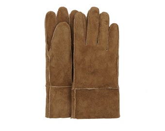 Gants bruns en peau de mouton faits à la main pour hommes avec doublure en fourrure | Gants d'hiver en cuir et fourrure véritables | Cadeau pour hommes chaleureux pour père gentleman