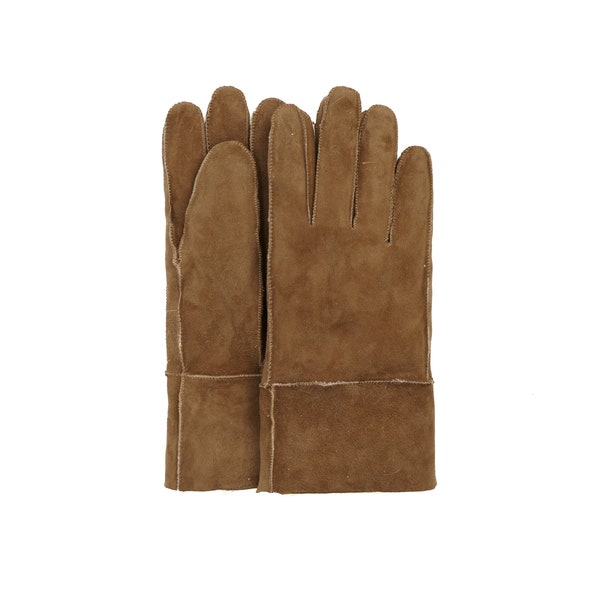 Gants bruns en peau de mouton faits à la main pour hommes avec doublure en fourrure | Gants d'hiver en cuir et fourrure véritables | Cadeau pour hommes chaleureux pour père gentleman