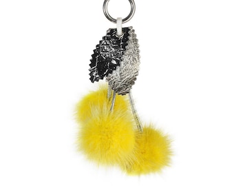 Yellow Mink Fur Pompom Keychain | Cherry Bag Charm