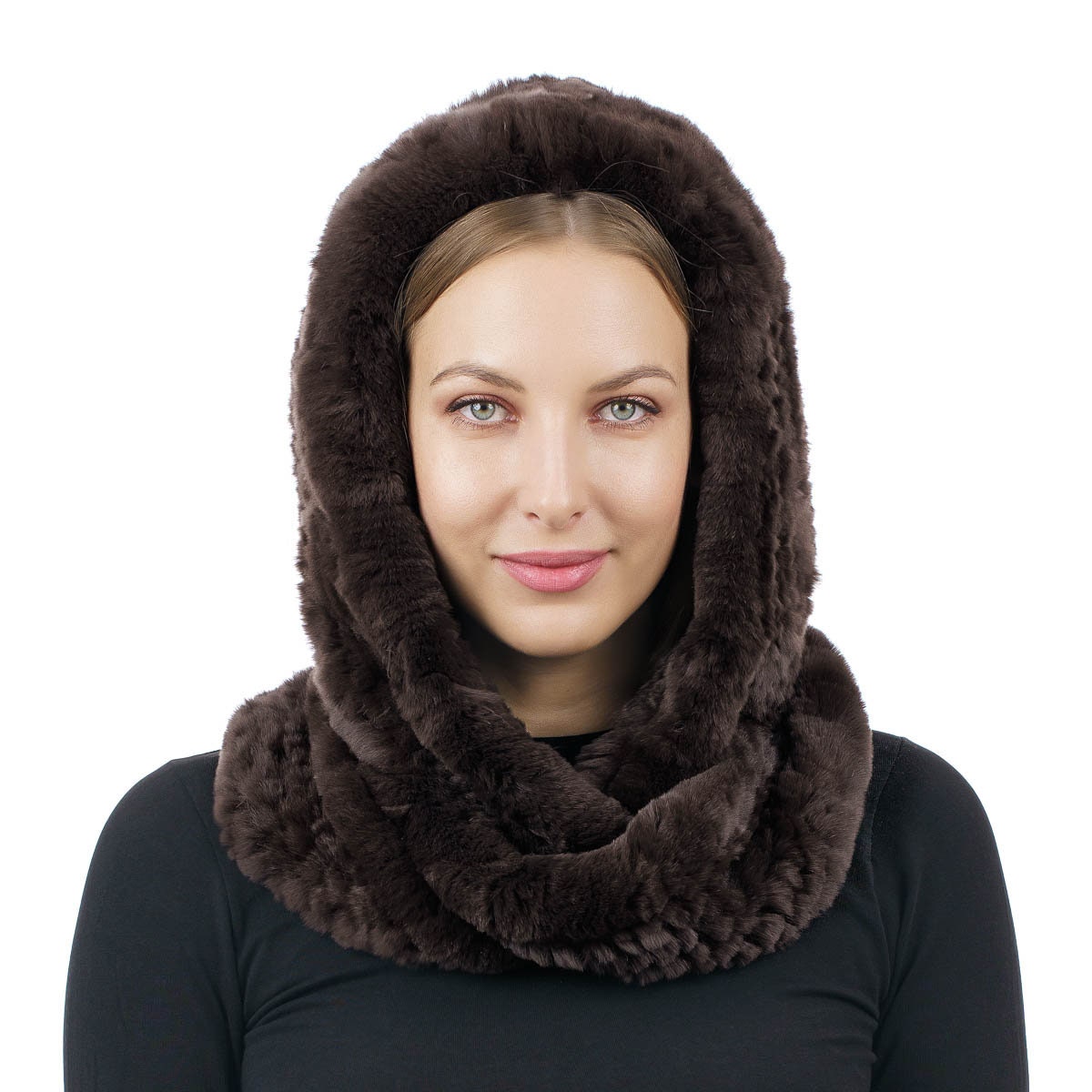Authentic Rex Fur Knitted Balaclava Christine Black Knitted Rex Rabbit Fur Snood Scarf  main image 4