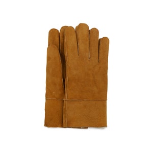 Men's Handmade Sheepskin Shearling Tobacco Gloves With Fur Lining | REAL Leather & Fur Winter Gloves | Gentlemans Father Warm Men Gift