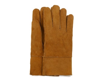 Men's Handmade Sheepskin Shearling Tobacco Gloves With Fur Lining | REAL Leather & Fur Winter Gloves | Gentlemans Father Warm Men Gift