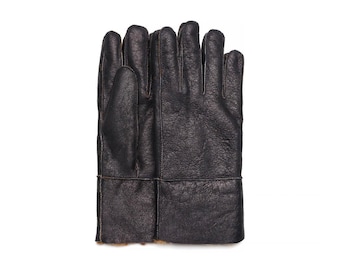 Men's Handmade Sheepskin Shearling Gloves | Black Leather, Fur Lined