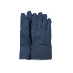 Sheepskin Shearling Fur Lined Gloves | Women Blue Marin Leather Gloves | Warm & Cozy Winter Gift for Her | 100% Fur Gloves  | Handmade