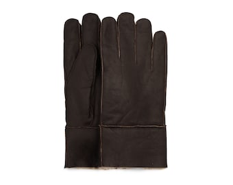 Men's Handmade Sheepskin Shearling Capuccino Gloves With Fur Lining | REAL Leather & Fur Winter Gloves | Gentlemen Father Warm Men Gift