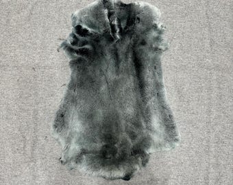 Natural Rex Rabbit Fur Pelt: Black Silver Tap, Handicraft Material (45cm x 25cm)