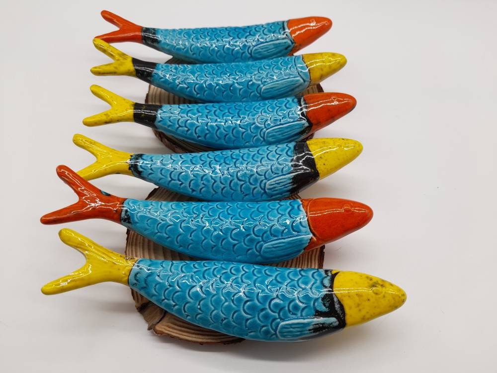 Set of 6 amazing ceramic sardines. Handmade ceramic sardine. Etsy