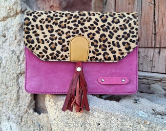 GENUINE Leather Bag. Crossbody Bag. Recycled Leather. Unique Bag. Sustainable and Handcrafted Bag. Leopard Print Shoulder Woman Handbag.