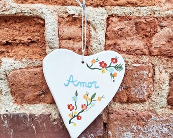 Ceramic Heart with the word Amor ( Love in Portuguese)