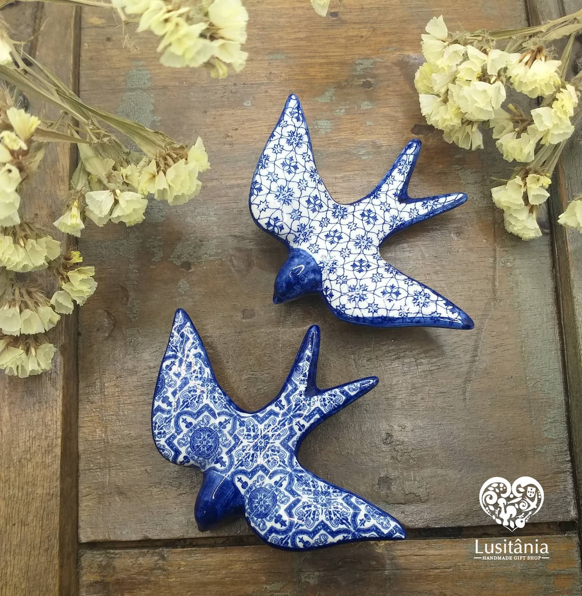 Set of 2 small swallows. Ceramic swallow. Decor. Portuguese Etsy