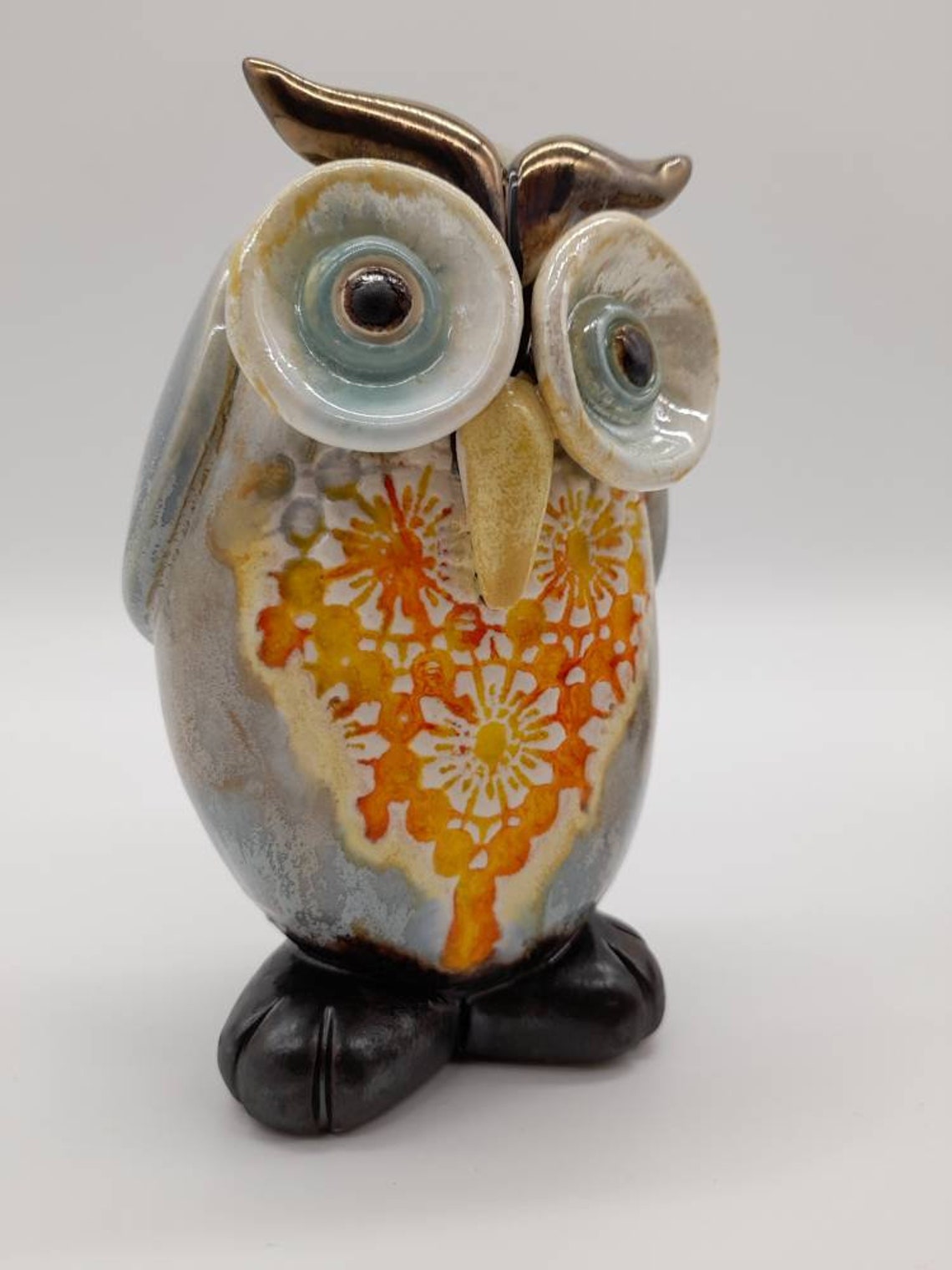 Hand painted ceramic Owl Figurine. Owl lovers. Unique. One of Etsy