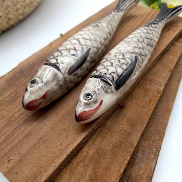 Traditional Set of 2 Ceramic striped Sardine |Sardine en Céramique|Portuguese Ceramic Sardine |Portugaise Céramique Sardine |Handmade |