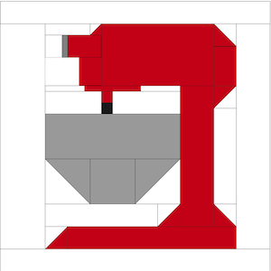 May include: A red stand mixer with a gray bowl. The mixer has a black handle and a silver spout.