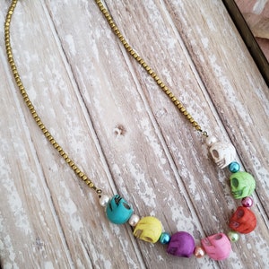 Sugar Skull, Statement Necklace, Day of the Dead Jewelry, Dia de Muertos Necklace, Novelty Jewelry, Beaded Necklace, Long Necklace