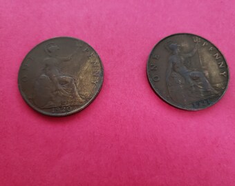Lot of Two (2) jaren 1920 Koning George V VK Penny Coins KM # 810
