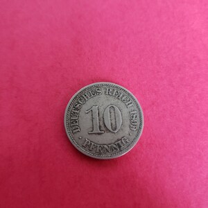 Antique 1899 German 10 Pfennig Willhelm II Coin KM# 12, Mint Mark A