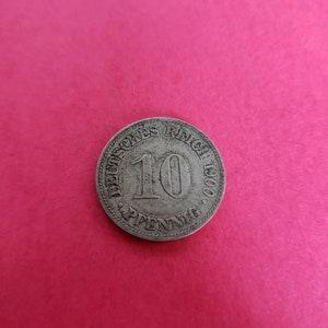 Antique 1900 German 10 Pfennig Willhelm II Coin KM# 12, Mint Mark D