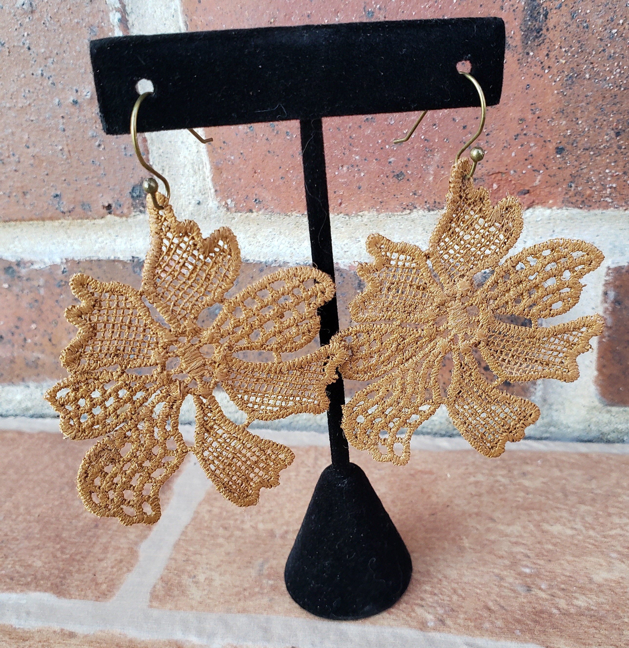 Gold Lace Earrings Lace Earrings Statement Earrings Etsy