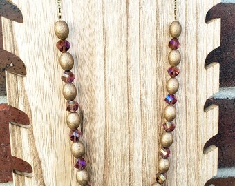 Long Beaded Necklace, Statement Necklace, Gold Bead Necklace, 21 Inch Necklace, Handmade Jewelry
