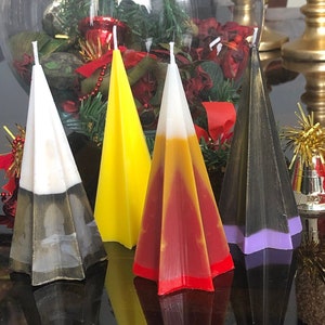 Set of candles. Candles Pyramids. Handmade candles. Christmas table decor.
