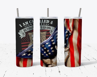 Retired Veteran - Flag - 20oz Tumbler - With Straw - Stainless Steel - Veteran Gifts