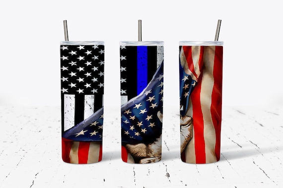 Police Officer Thin Blue Line Flag 20oz Tumbler With Lid
