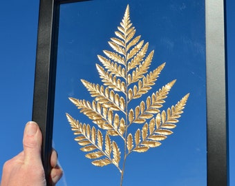 Gold leaf fern frond in black 8x10 float frame