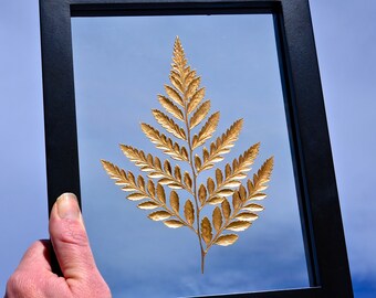 Gold leaf painted fern frond in black 6x8 float frame