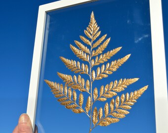 Gold leaf fern frond in white 8x10 frame
