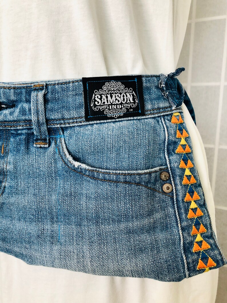 Upcycled Tribal Hip /& Crossbody denim bag