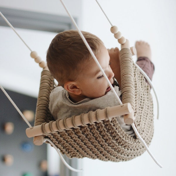 Balançoire pour bébé, balançoire pour enfants, balançoire pour bébé faite main au crochet, chaise hamac, cadeau de baby shower, balançoire d'intérieur, balançoire au crochet en corde de coton, schaukel