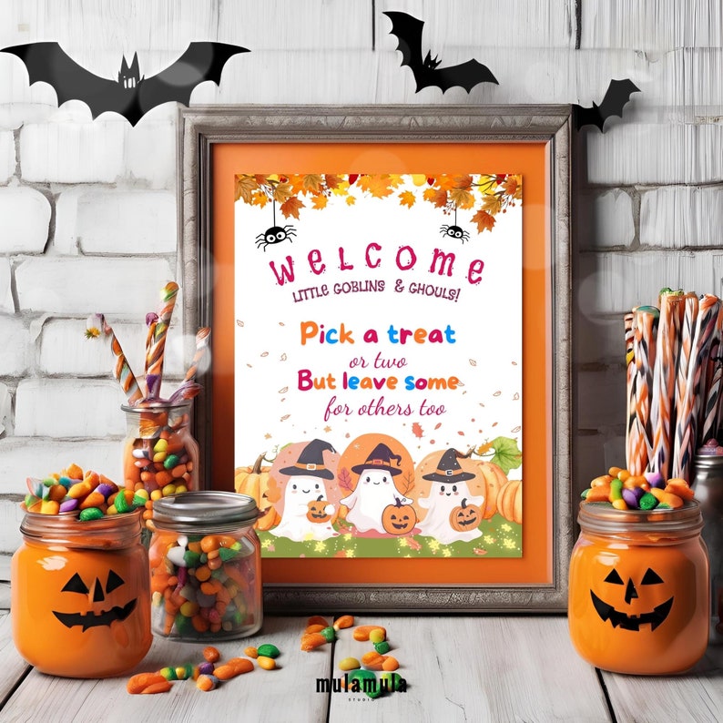 Printable Candy Poster, Halloween Candy Bowl Sign, Trick or Treat, Take ...
