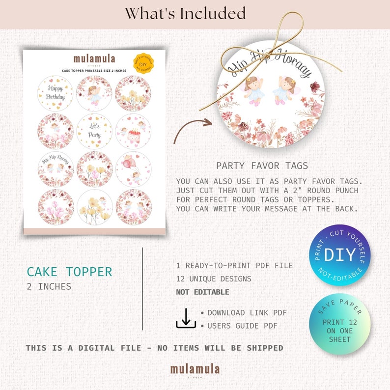 Fairy Cake Topper Fairy Party Printable Cake Topper Spring Flower Fairy ...