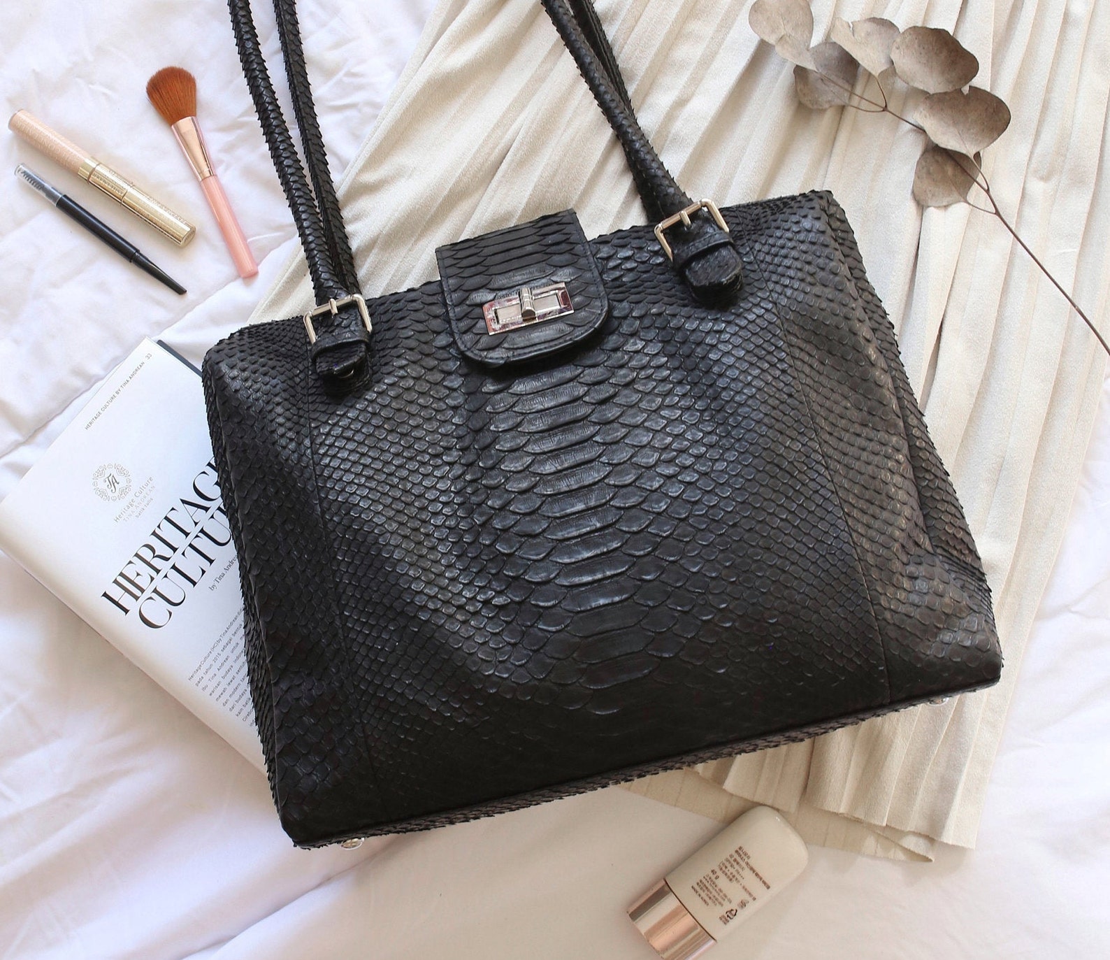 Genuine Python leather designer handbag for women . Snakeskin | Etsy